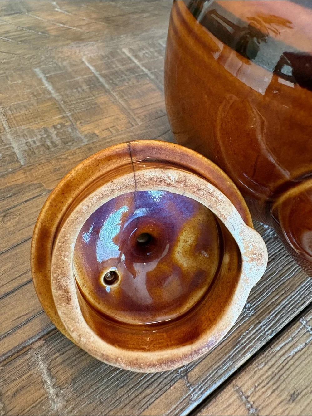 Rusty Orange Glazed Ceramic Teapot, approx 5”